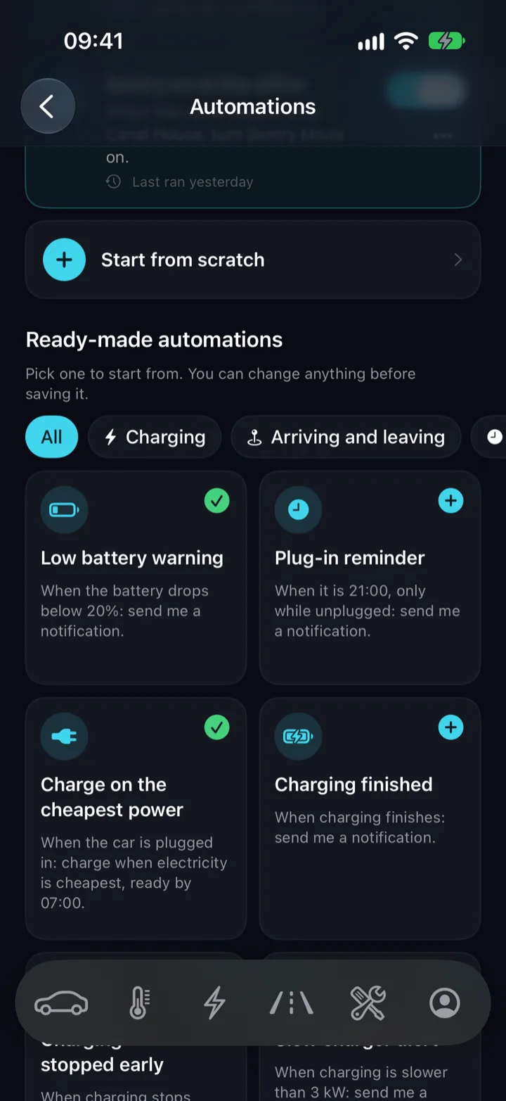Making a new automation in Niko: When the car is plugged in, Only at certain times on chosen days, Then send me a notification.